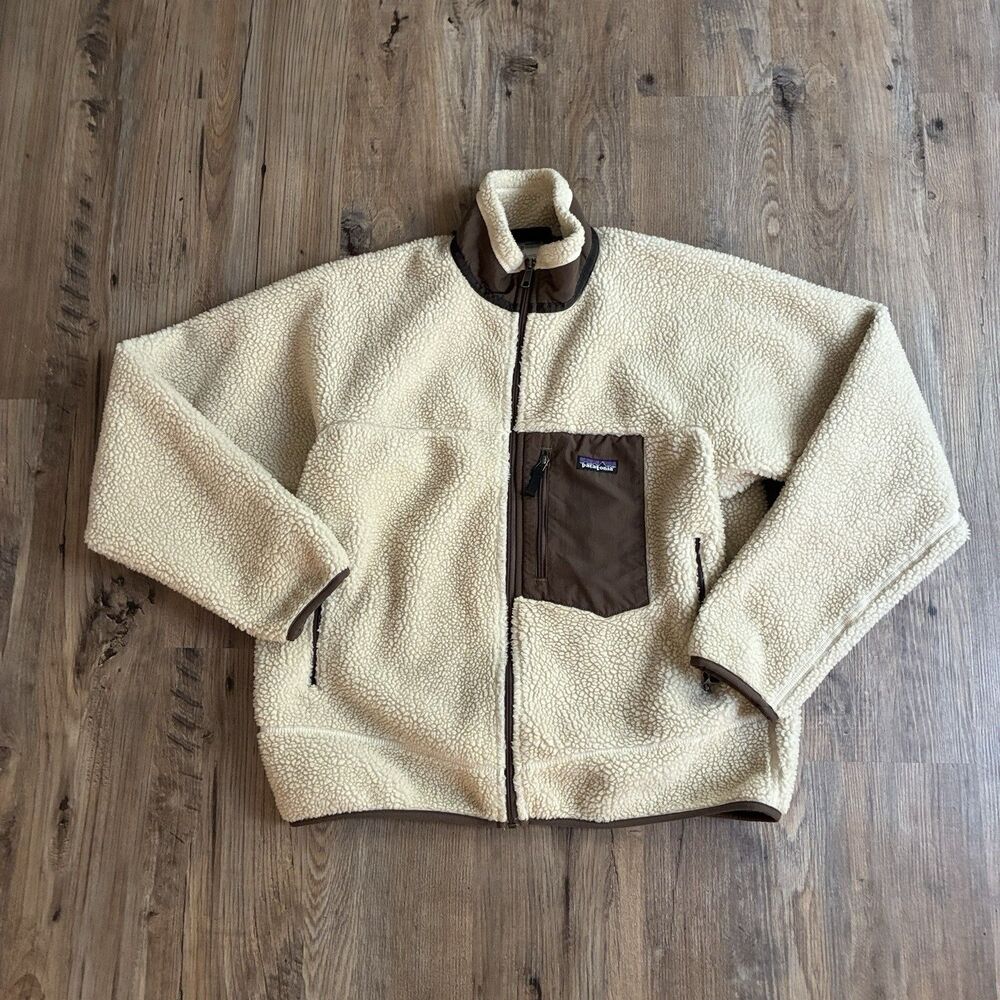 Vintage 2008 Patagonia Retro-X Pile Fleece Mens L Beige Brown Stand-Up Collar
